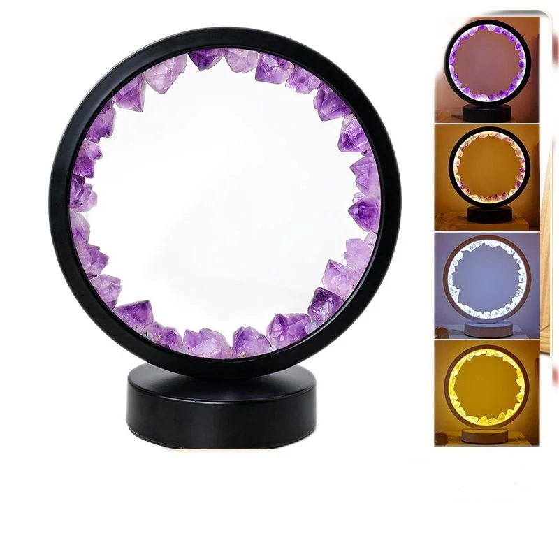 

Creative LED Rechargeable Bedside Lamp Natural Quartz Amethyst Cluster Night Lamp Bedroom Desk Network Circle Decorative Lights