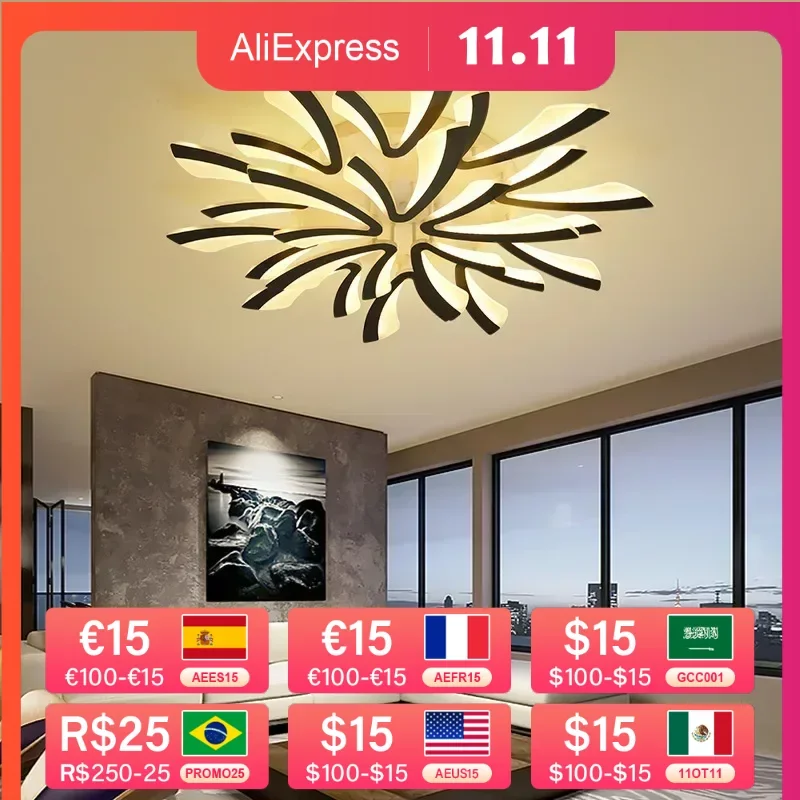 

Светодиодная потолочная люстра для гостиной и спальни, современные подвесные светильники с дистанционным управлением через приложение, акриловое домашнее освещение