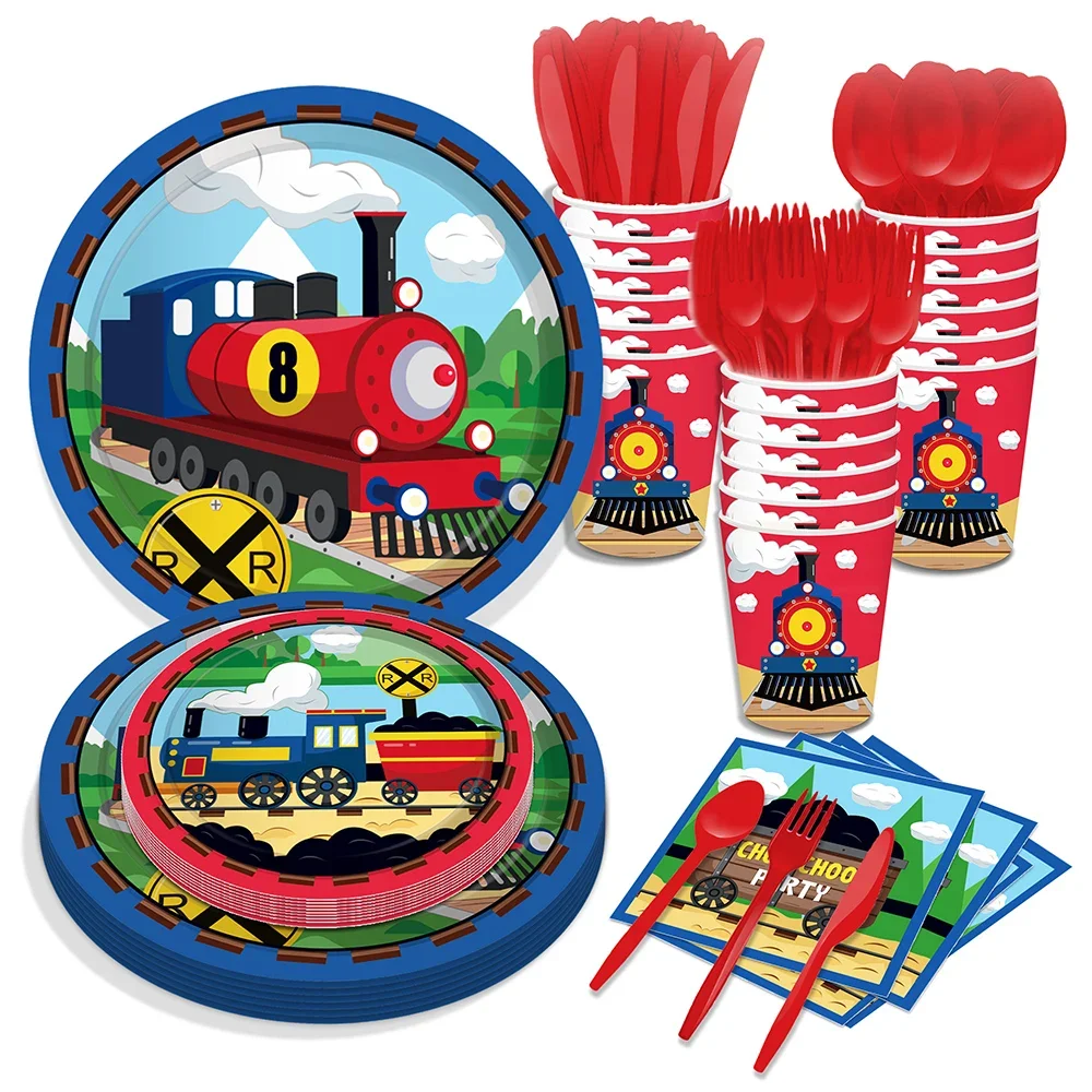 

Cool Cartoon Game Train Choo Choo Birthday Party Paper Disposable Tableware Sets Plates Cups Napkins Baby Shower Party Supplies