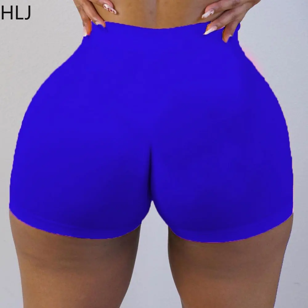 HLJ Casual Solid Color High Waisted Shorts Women Elastic Sporty Skinny Shorts Summer Female Matching Bottoms Biker Shorts 2023