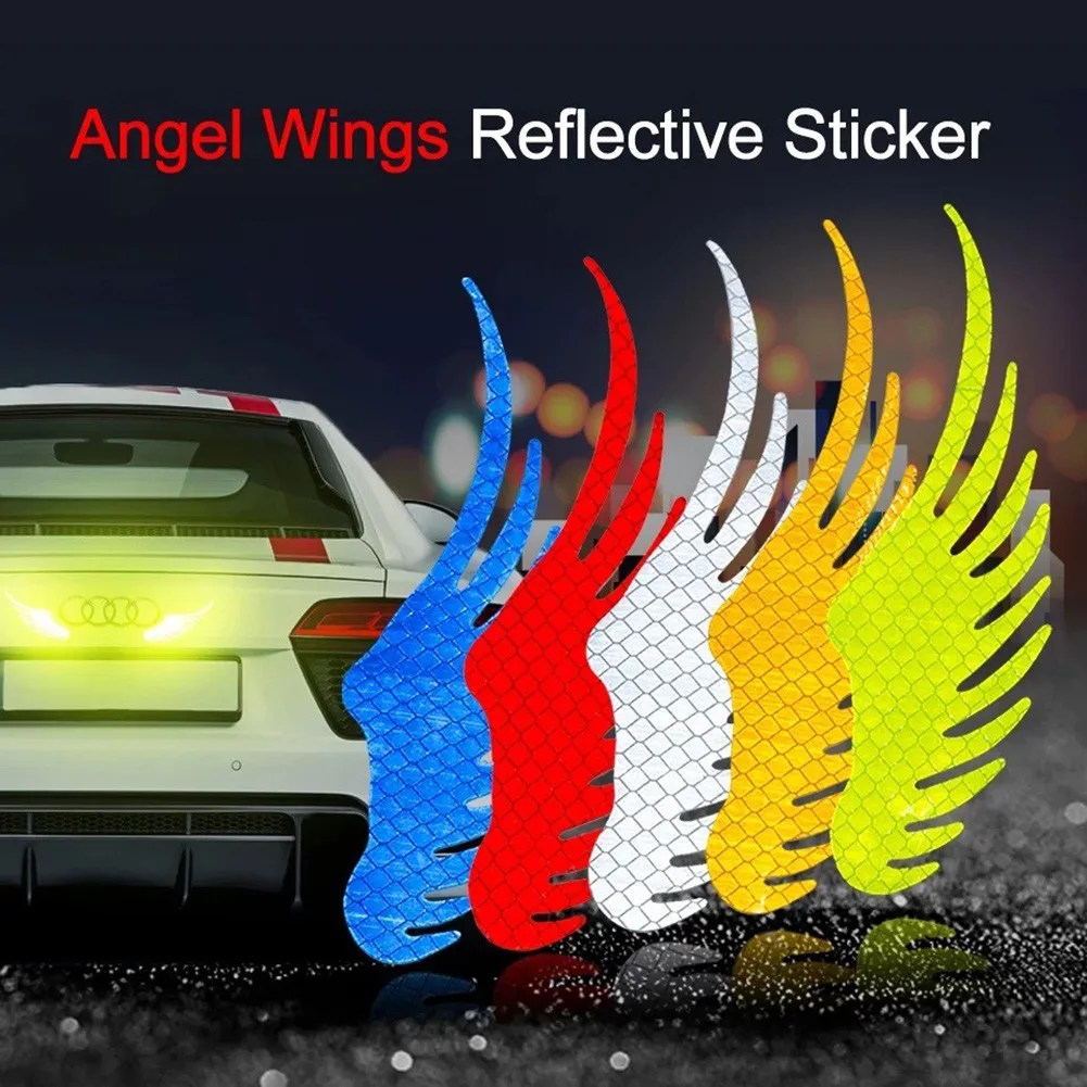 

1 Pair Car Sticker Reflective Safety Warning Sign Sticker New Angel Wings Decal Decoration Universal Accessories For Bike Moto