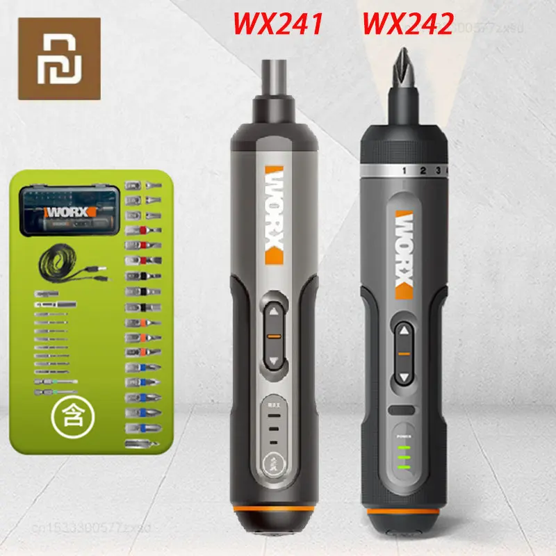 Youpin Worx 4V Mini Electrical Screwdriver Set WX242 Cordless Power Screw Driver USB Rechargeable Handle 30 Bit Sets Drill Tools