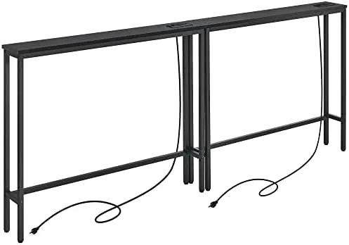 

Узкий диван-консоль, 2 упаковки, 5,9 дюйма, с выходами питания, 5,9 дюйма, Dx39.4, Wx31.1 H, длинный черный диван за столом, металл