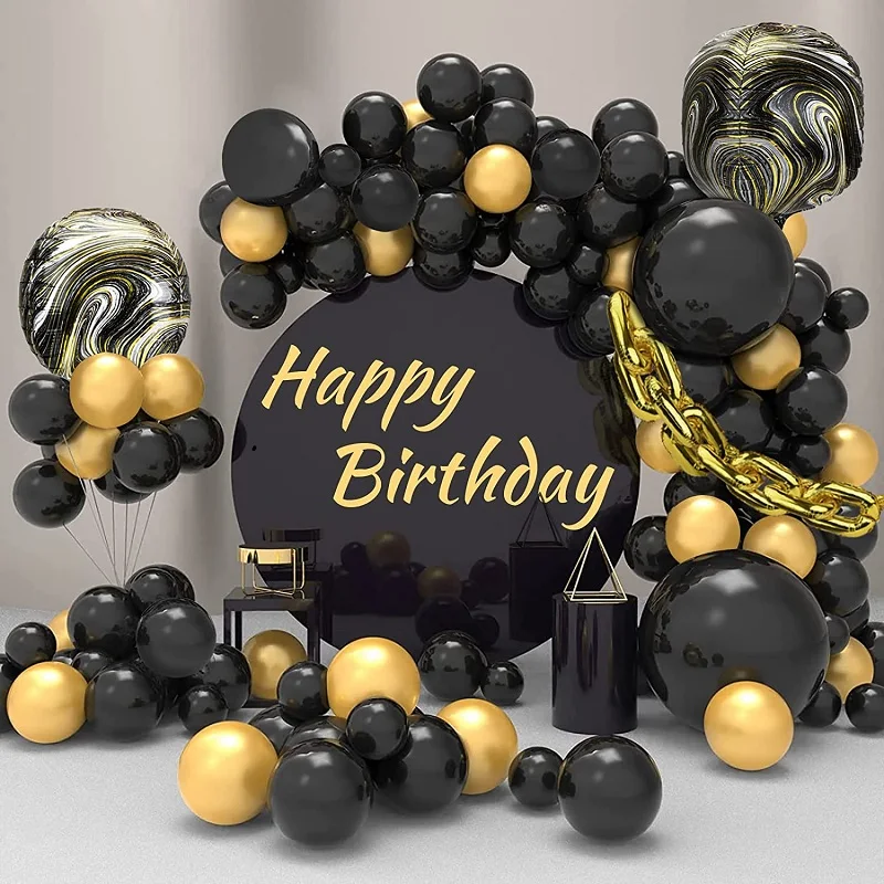 115 Pieces Black and Gold Balloon Wreath Arch Kit Foil 4d Onyx Balloons Graduation Wedding Anniversary Party Supplies Decoration |