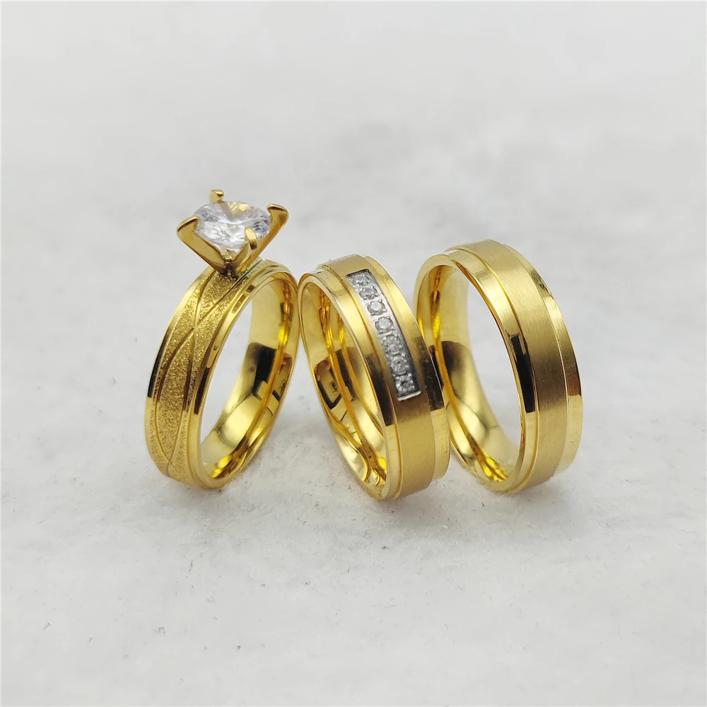 Bijoux Fantaisie Dubai Stainless Steel Wedding Jewelry Gift Shop Gold Plated Cz Diamond Couples Engagement Rings