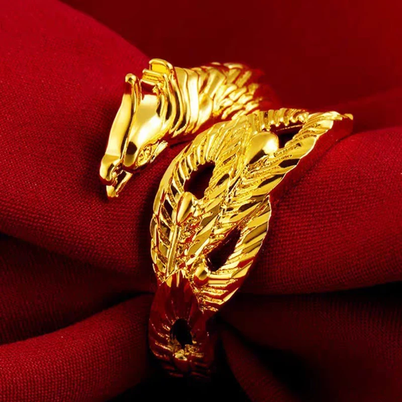 Retro Gold Dragon Phoenix Pi Xiu Rings Women Men Vintage Opening Adjustable Ring Lucky Wealth Attraction Charm Amulet Jewelry