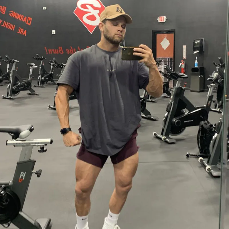 

Футболка мужская оверсайз с коротким рукавом и спущенными плечами, свободная рубашка для фитнеса в стиле хип-хоп, топ для спортзала и бодиби...