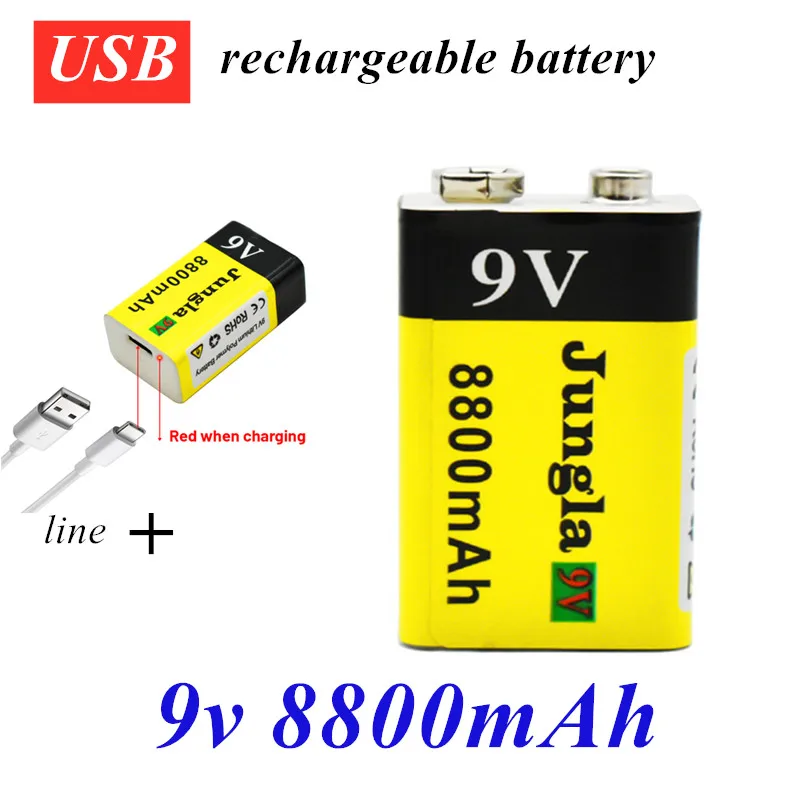 

Batería recargable de iones de litio para multímetro, pila de litio de 9 V, 8800 mAh, Micro USB, para juguete, micrófono, Contro