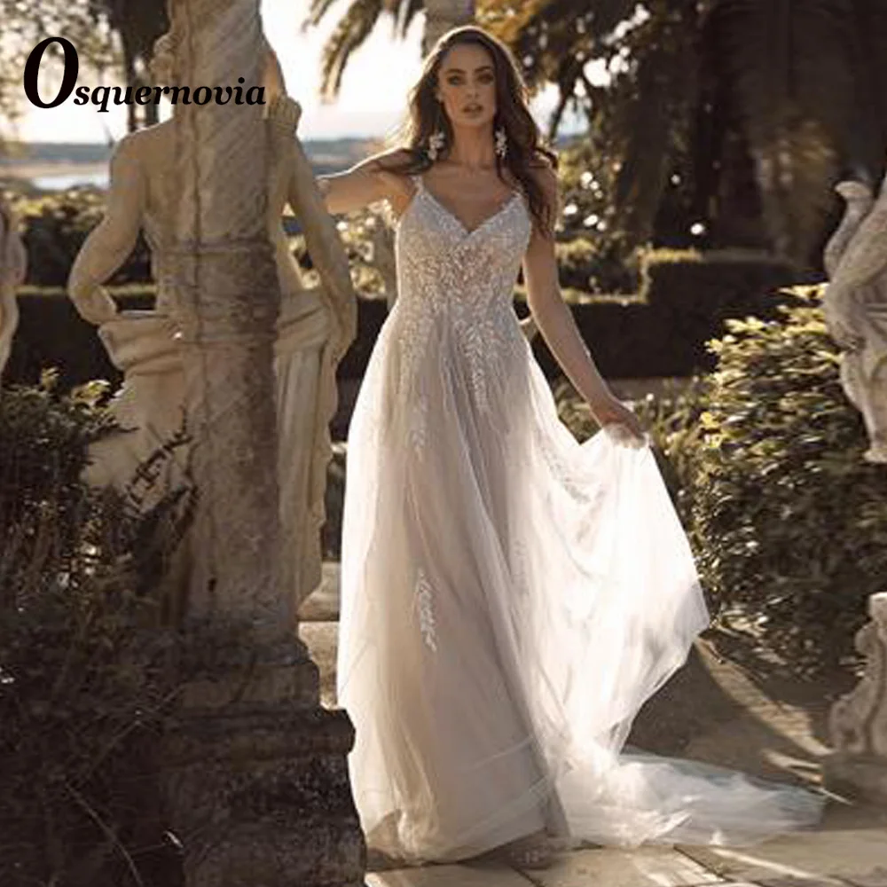 

Женское свадебное платье на тонких бретельках, с открытой спиной и V-образным вырезом