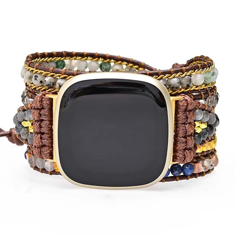 Handmade Boho Beads Gemstone Bracelet Strap For Fitbit Versa 2 3 Band Bohemian Rope Watchband For Fitbit Versa Lite/Fitbit Sense