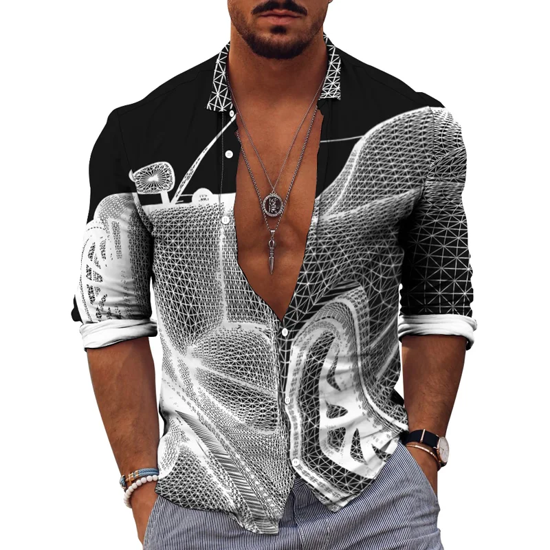 Autumn 3D Print Gradient Irregular Pattern Fashion Top Party Shirt Casual Daily Men's Lapel Long Sleeve Single Breasted Cardigan
