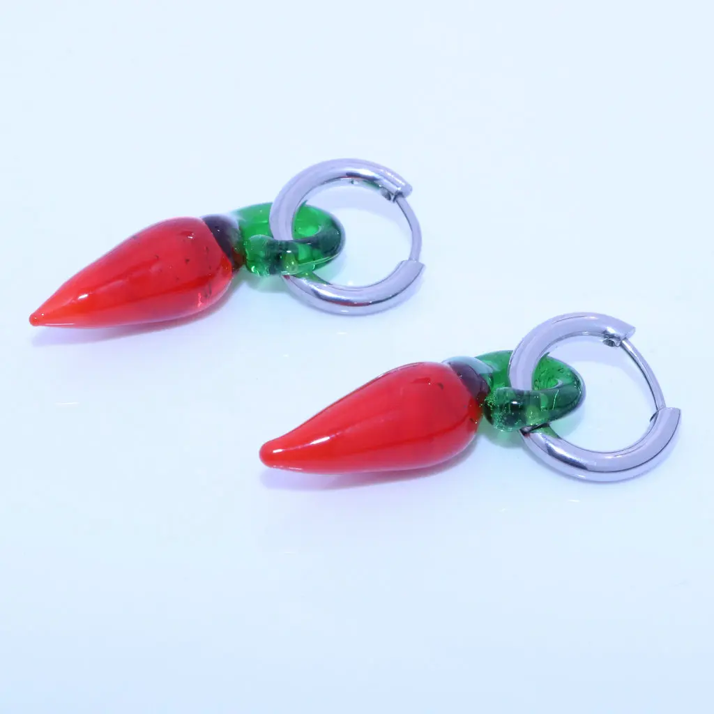 

Summer new glass pepper grape earrings stainless steel round earrings jewelry women