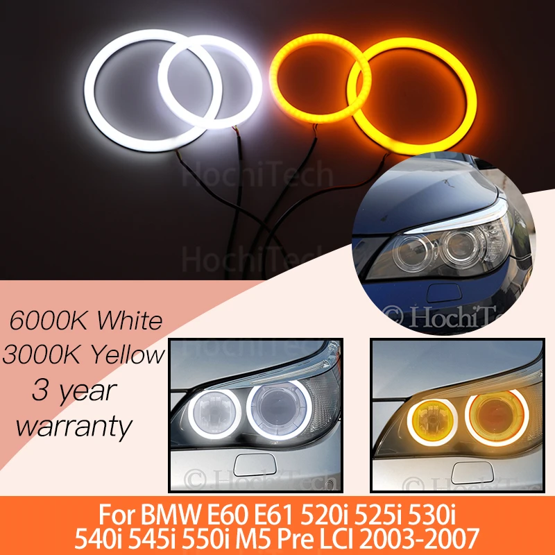 

1 Set White+yellow Cotton Light Angel Eyes Halo Ring Kits for BMW E60 E61 520i 525i 530i 540i 545i 550i M5 Pre LCI 2003-2007