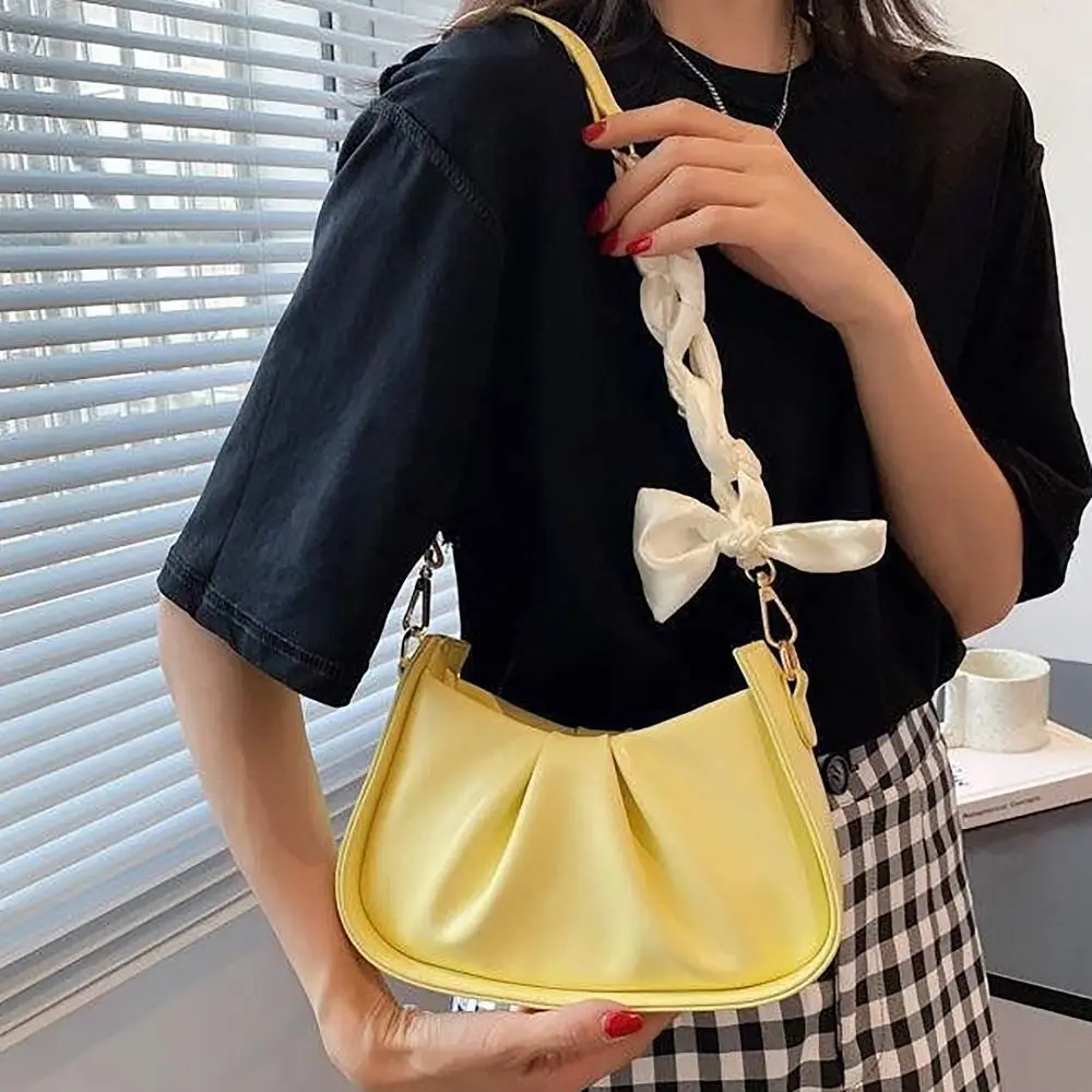 

Temperament Style Single Shoulder Chain Bag Pu Leather Waterproof Plicated Shoulder Bag Winter Autumn Vintage Underarm Bag