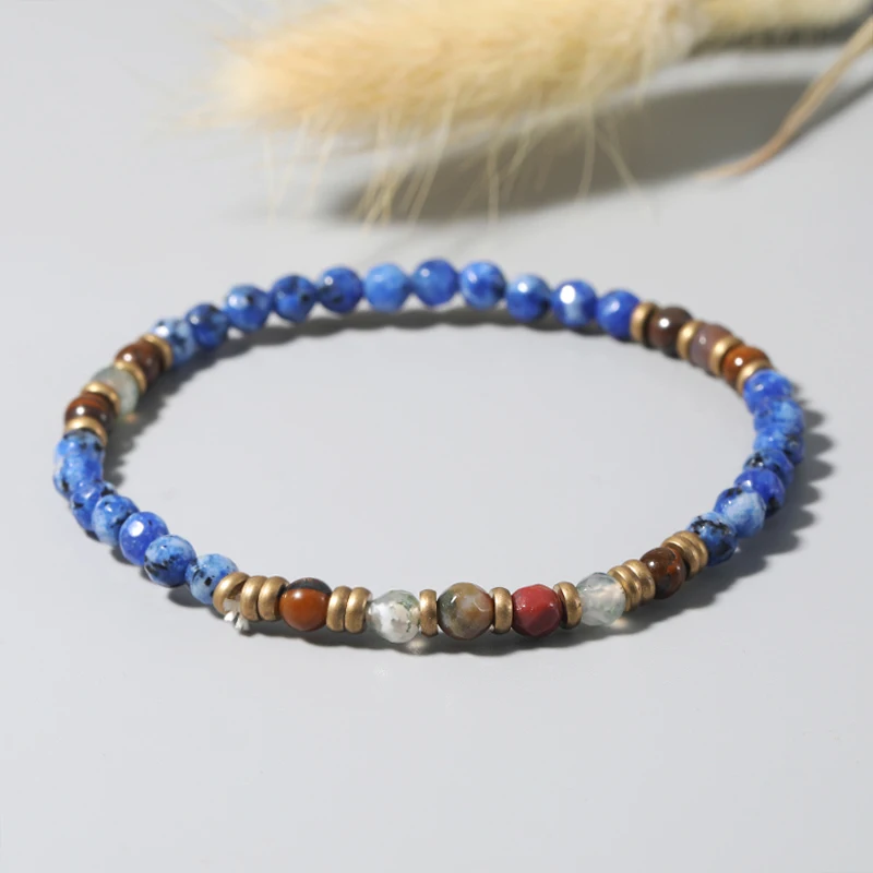 OAIITE 4 мм синий точечный Камень Браслет Мужской стрейч натуральный желтый