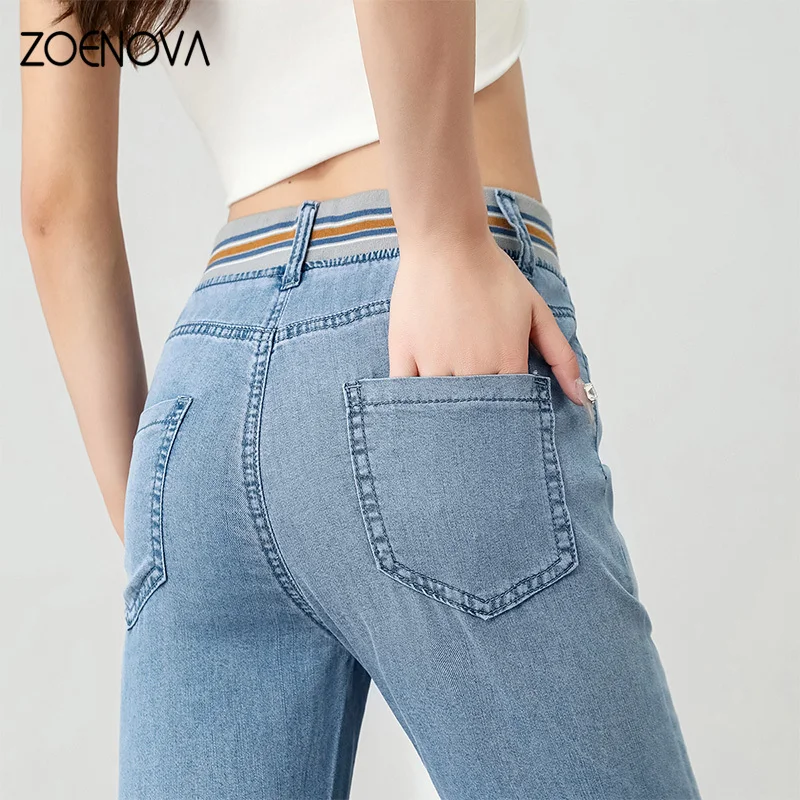 Женские узкие джинсы ZOENOVA летние облегающие брюки-клеш из ледяного шелка в стиле