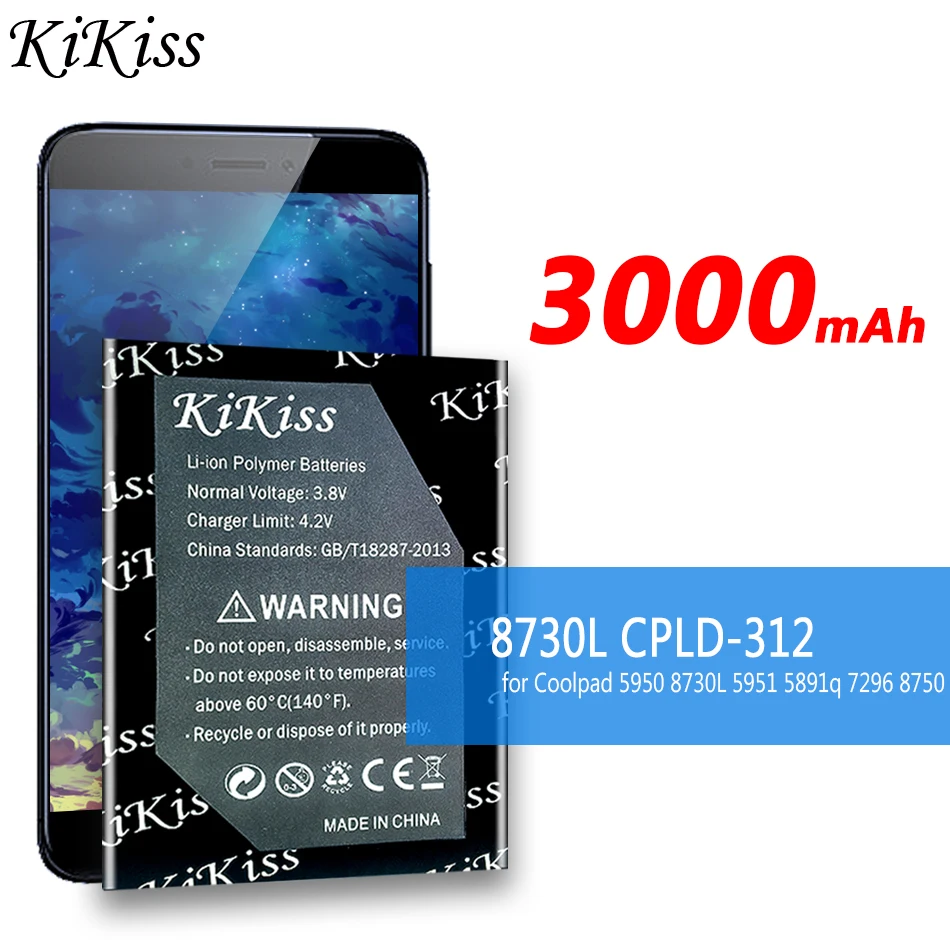 

KiKiss High Capacity Battery 8730L CPLD312 CPLD 312 3000mAh For Coolpad 5950 8730L 5951 5891q 7296 8750 CPLD-312 Batteries