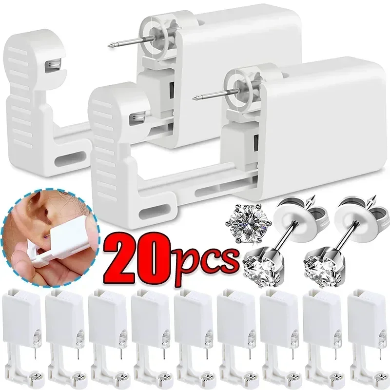 20pcs Safety Ear Piercing Gun Kit Disposable Disinfect Safety Earring Piercer Machine Studs Nose CLip Body Jewelry Piercing Tool
