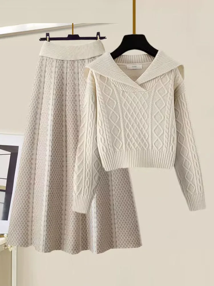 

Autumn And Winter Two Piece Sets Womens Outfit Women Fashion Casual Elegant Style Turn-down Collar Irregular Top Suit Clothing