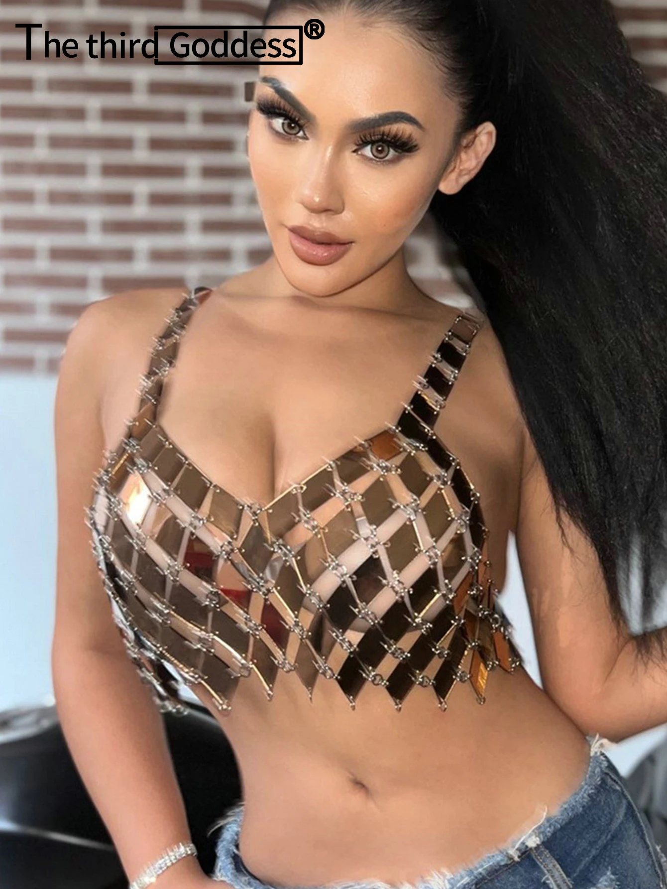 Сексуальная одежда y2k укороченный топ с металлическими блестками женский летний