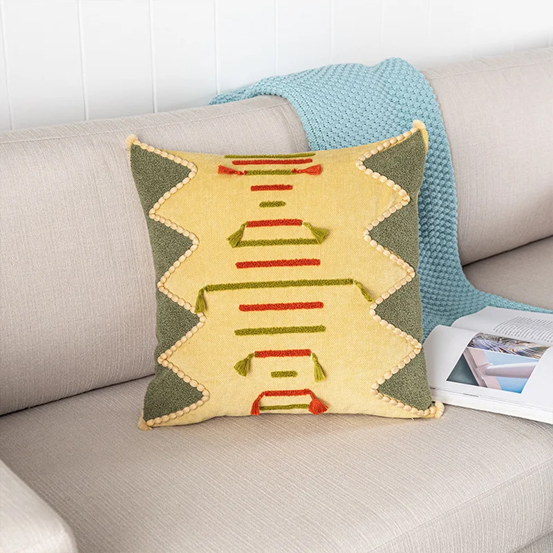 

Boho Throw Pillow Cover Handmade Modern Farmhouse Decor Cushion Case Bohemain Accent Cotton Pillowcase for Couch Sofa Bed TJ7179