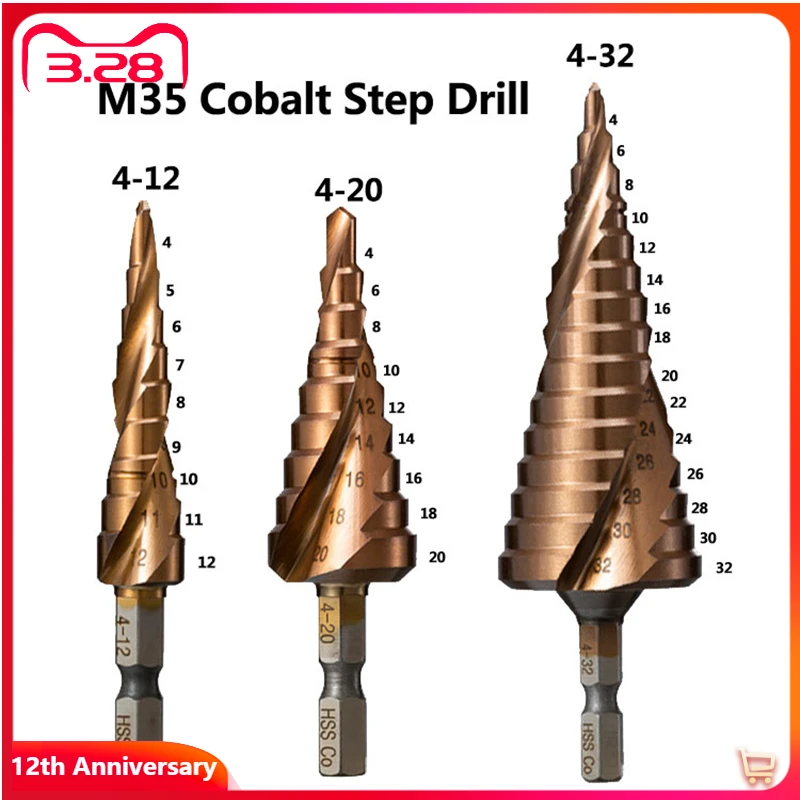 

M35 HSS-CO 5% Cobalt Step Drill Bit 4-12/4-20/4-32mm 1/4 Inch High Speed Steel Metal Drill Bit Hole Cutter For Stainless Steel