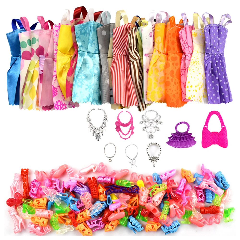 

35pcs Set Random Mixed Style Mini Dress Plastic Necklaces Black Glasses Clothes For Bar Bie Doll Accessories Toy Accessories