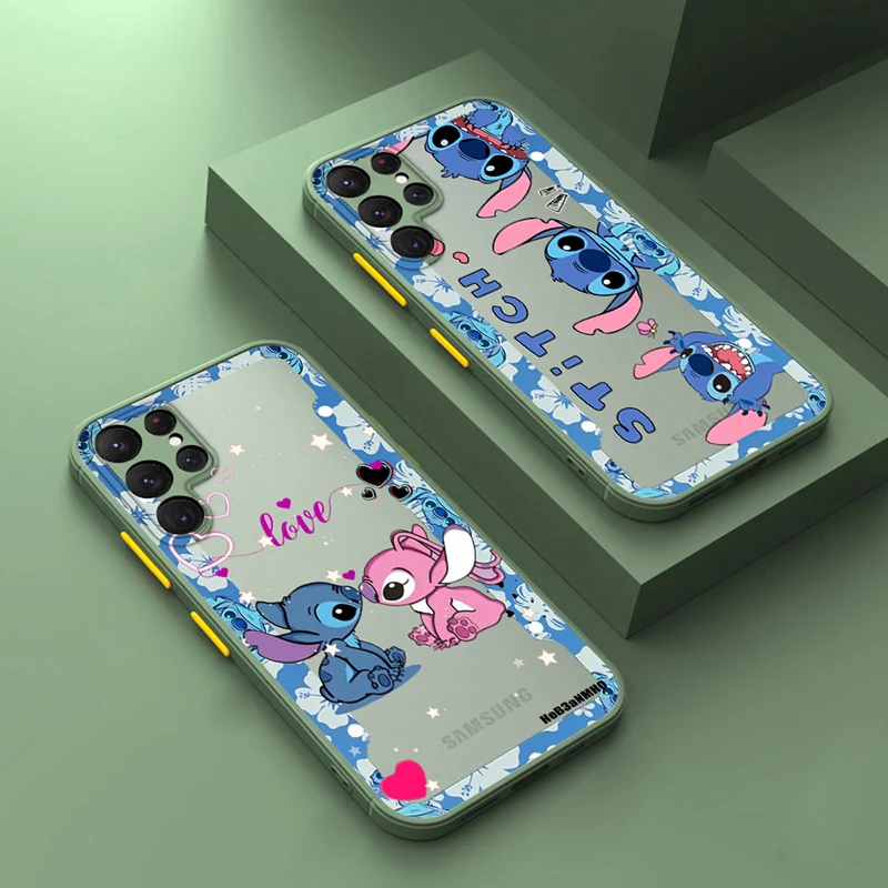 

Cartoon Disney Stitch Cover For Samsung S23 S22 S21 Ultra S20 FE S10E Lite Plus Frosted Translucent Matte Phone Case