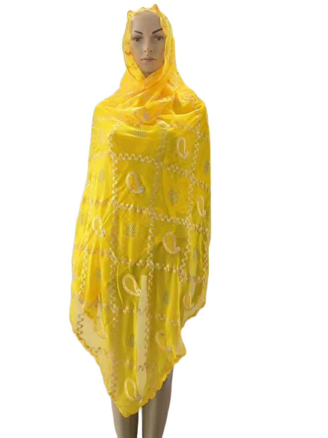 2023 on sale  Latest African Women High Quality Chiffon Material cheap Scarf Big Design Muslim Embroidery Hijab for Shawls