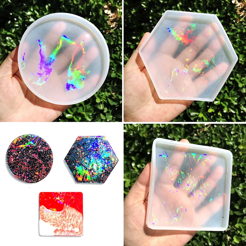 

1Pc Holographic Light and Shadow Coaster Molds Round Cup Pad Silicone Mold For Epoxy Resin Making Tray Molds