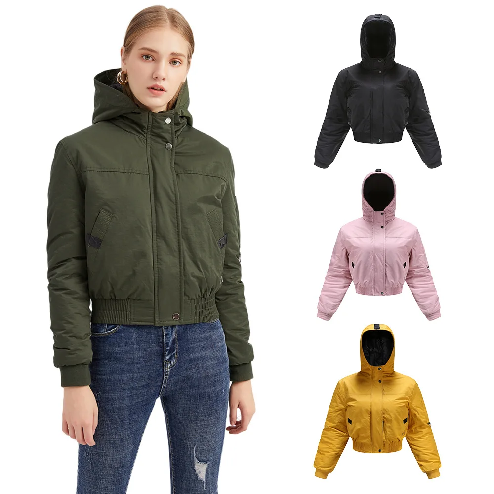 

European Size New Quilted Women's Hooded Work Jacket Women's Fashion Loose Long-sleeved Short Jacket Casual