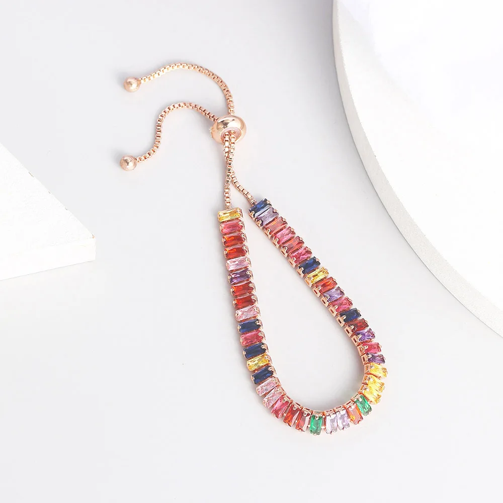 

14K Gold Plated Shine Cubic Zirconia Tennis Bracelets Multicolor Crystal Adjustable Silder Bracelet for Women