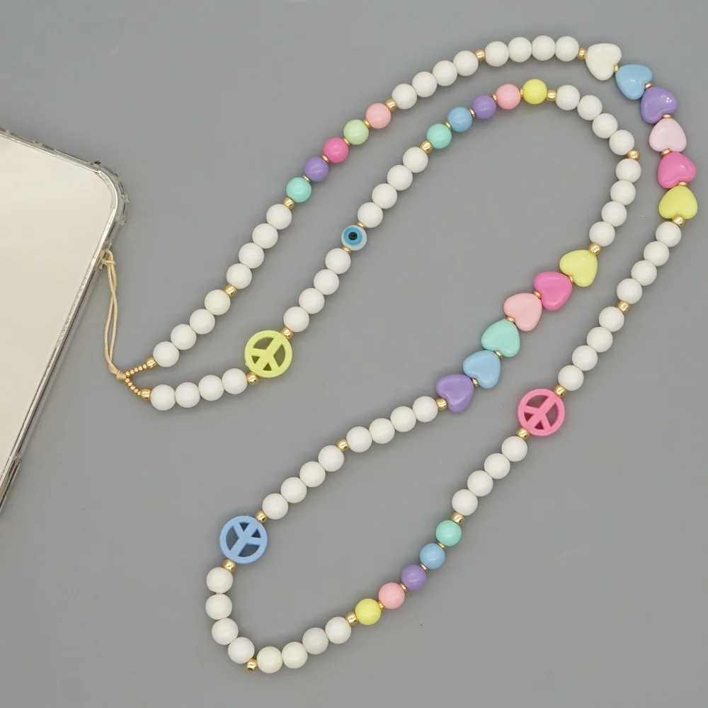 

Boho Peace Phone Charm Heart Rope for Mobile Strap Women Beaded Necklaces Accessories Evil Eye Telephone Chain Lanyard Jewelry