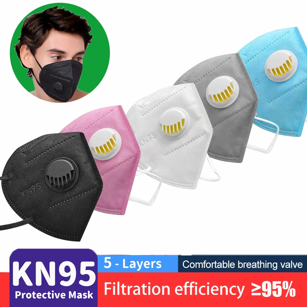 Многоразовая маска kn95 с дыхательным клапаном ffp 2 для лица 5-слойная защита от пыли