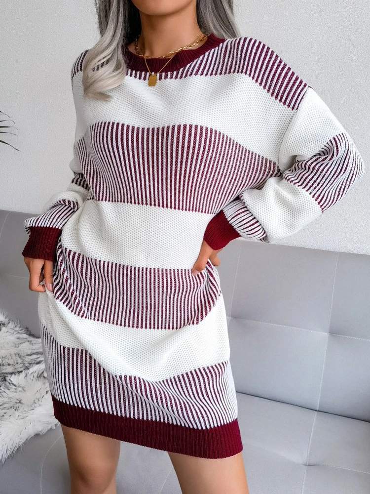 

Женское трикотажное платье в полоску, повседневное облегающее трикотажное платье с длинным рукавом для праздника, Осень-зима 2022