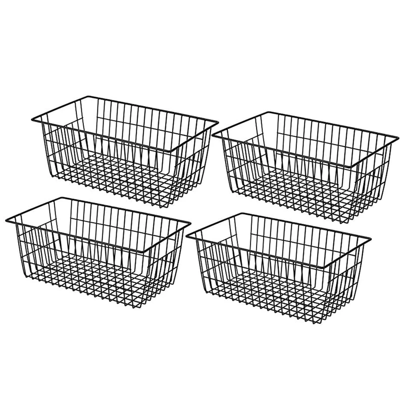 

4 Pack Wire Storage Baskets, Farmhouse Metal Wire Basket Freezer Storage Organizer Bins With Handles(Black)