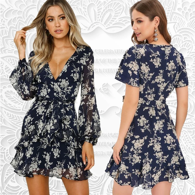 

Женское платье с цветочным принтом и V-образным вырезом, весна-лето 2023