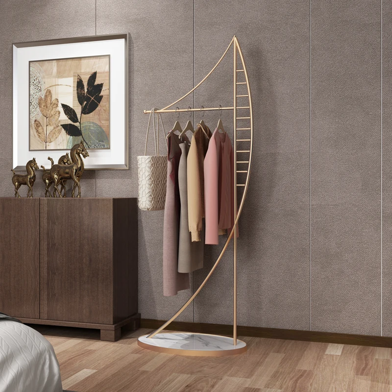 

Bedroom Clothes Rack Golden Accessories Aesthetic Metal Modern Corner Shelf Living Room Percheros Para Ropa Free Standing Hanger