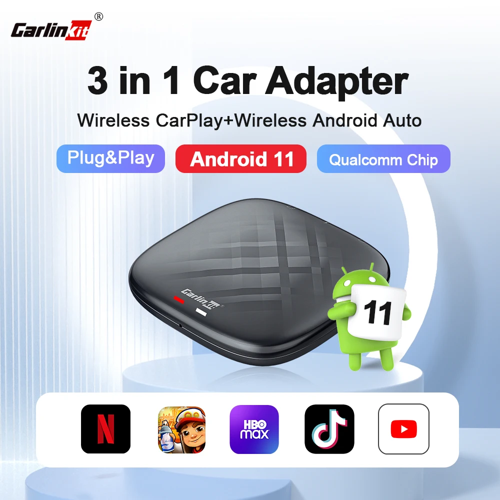 Carlinkit Ai Box Andoroid 11 беспроводной Android Авто CarPlay Netflix YouTube Play Store Qualcomm 128G для Audi Kia Honda Toyota BT