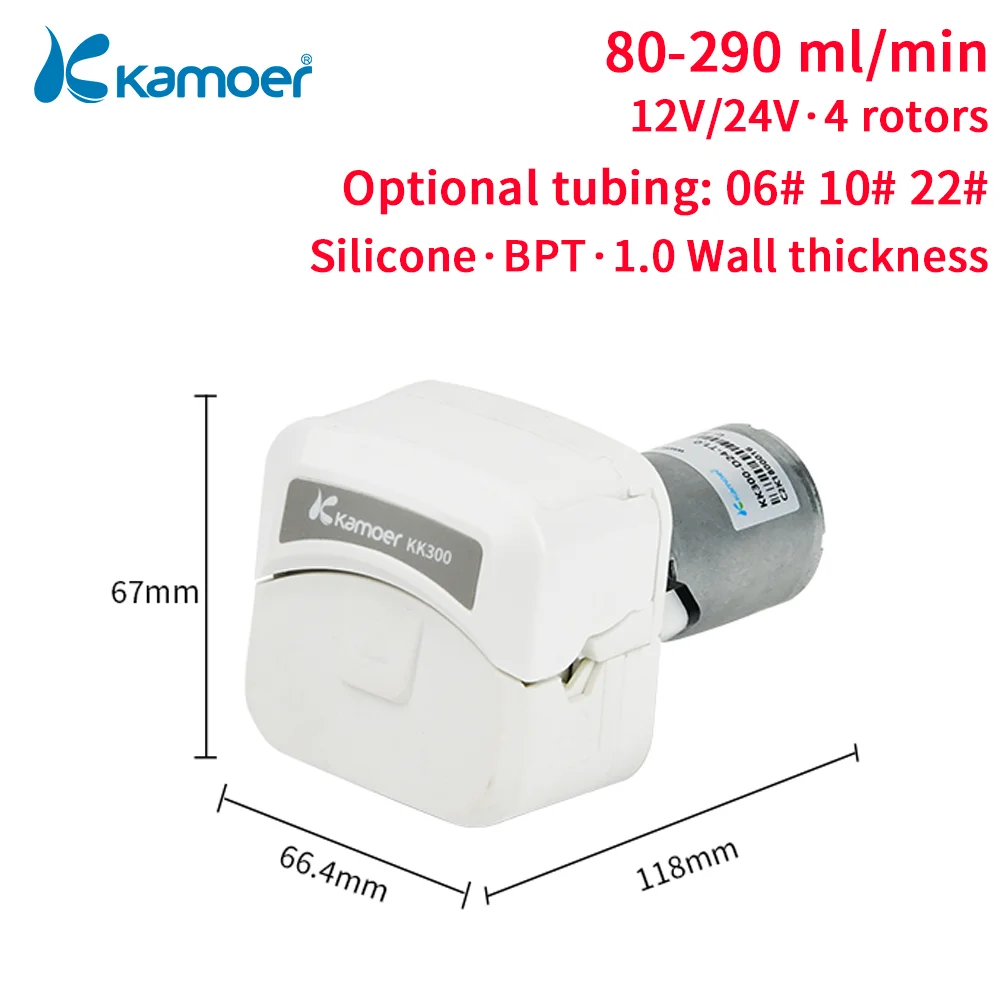 

Kamoer 80-290ml/min KK300-D Peristaltic Pump DC Motor Self-priming Pump with Transformers Pump Head Laboratory Dosing Pump