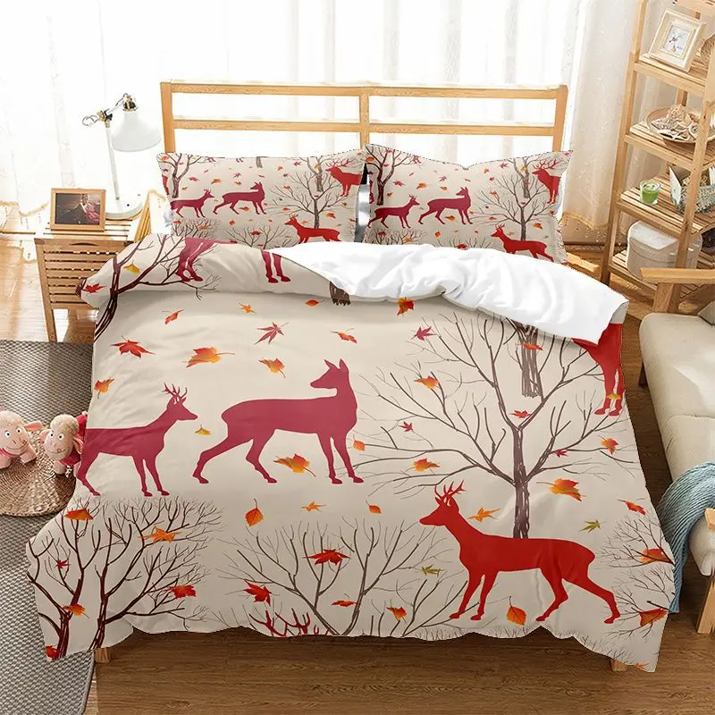 

Elk Print Comforter Cover for Kids Boys Girls,Cute Christmas Elk Cover King Queen Merry Christmas Polyester Quilt Cover Duvet