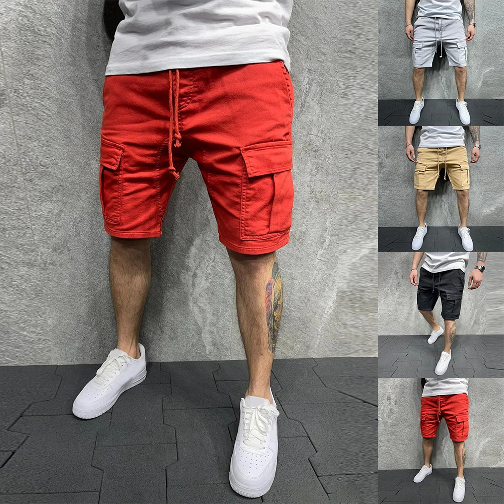 2022 Summer New Mens Shorts Fitness Cotton Casual Drawstring Short Pants High Quality Shorts Men's Multi-pocket Sports Shorts