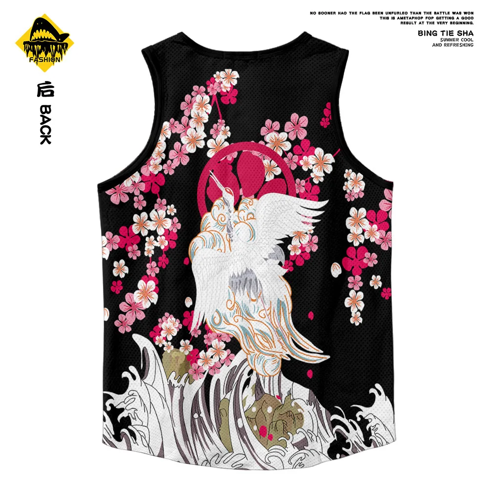 

Fashion Crane Print Tank Tops Fashion Sleeveless Shirt Sportswear Vest Casual Punk Singlet Plus Size Mesh Tops Hip Hop Men