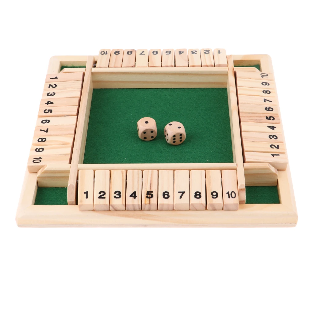 Deluxe Four Sided 10 Numbers Shut The Box Board Game Set Dice Party Club Drinking Games for Adults Families Party games