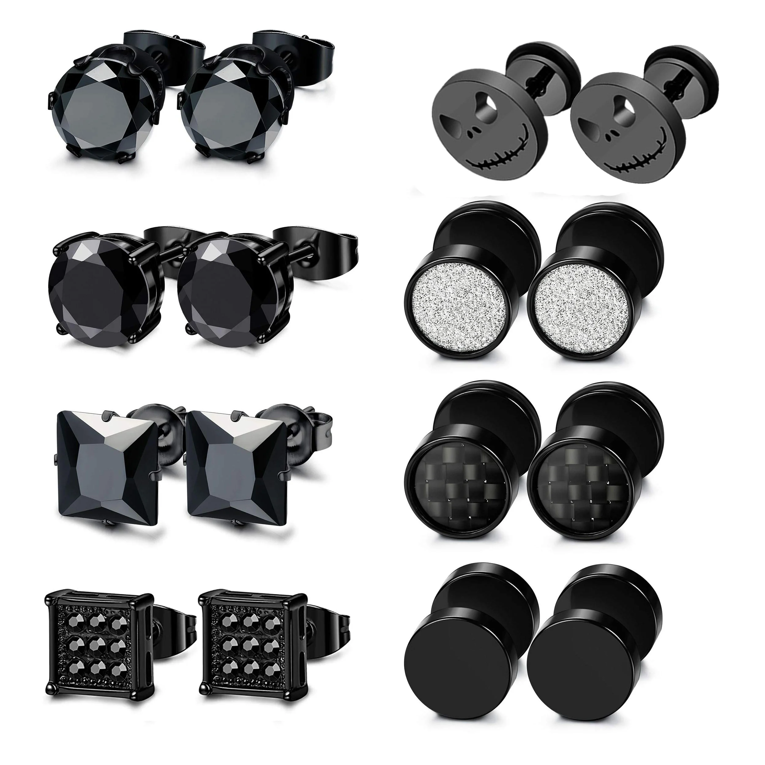 

Серьги-гвоздики из нержавеющей стали с черным фианитом, 8 пар