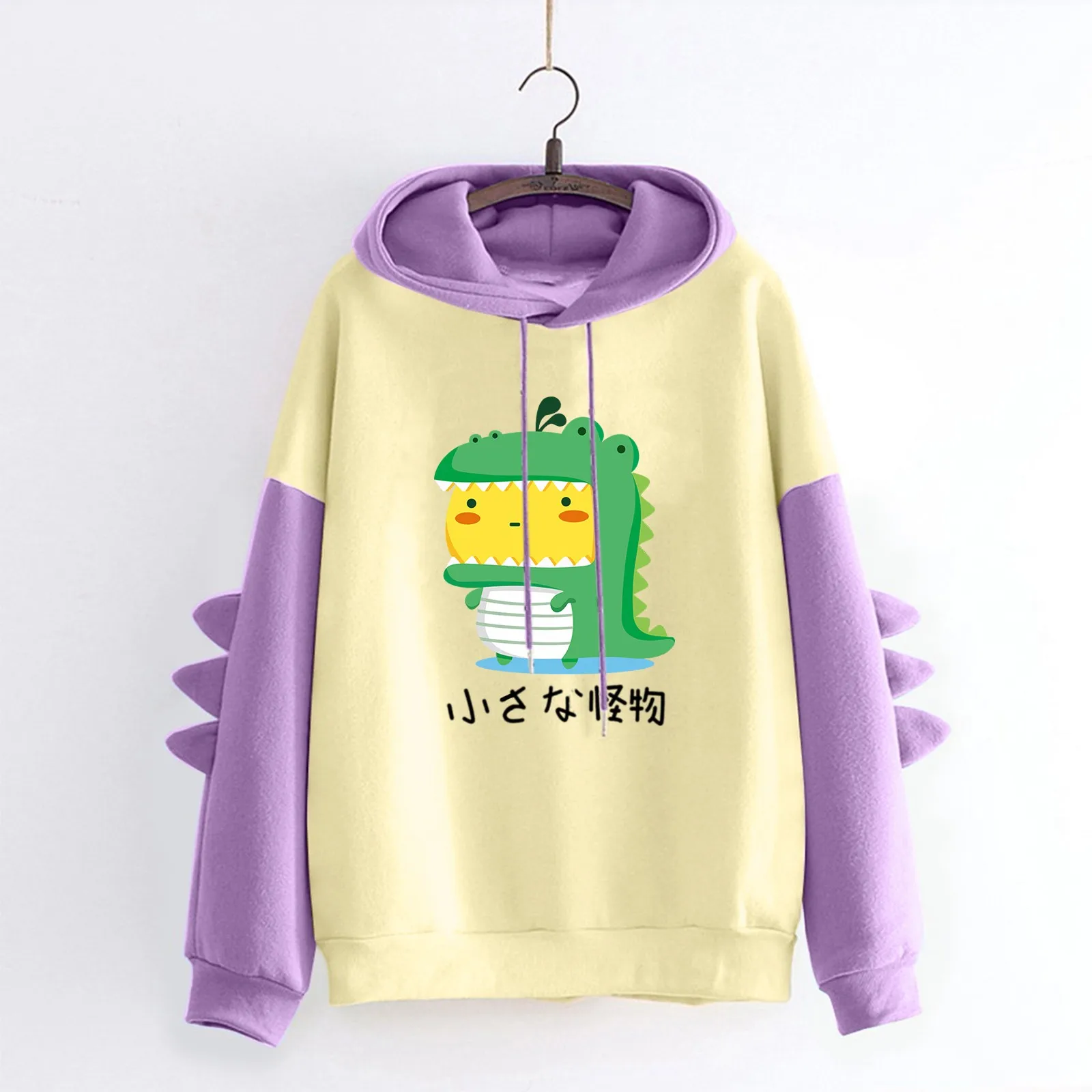 Hoodie Long Ladies Fashion Hooded Long Sleeve Stitching Dinosaur Taste Printed Fleece Top Sweater Oversized Hoodies Women Trendy
