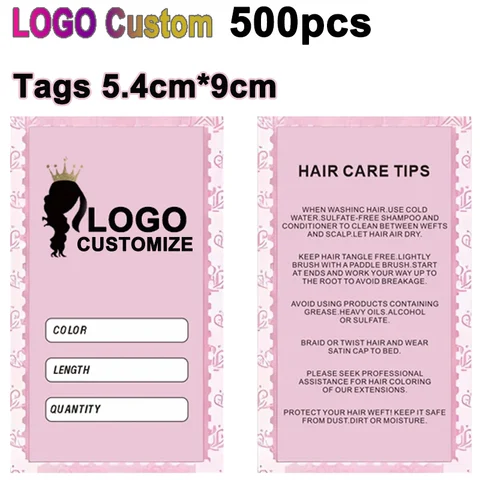 Бирки для париков с логотипом на заказ, 500 шт., бирки для волос под заказ, 5,4 см * 9 см, бумажные бирки для наращивания волос, Персонализированные Бирки