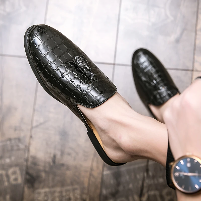Men Shoes Half Slipper Loafers Slip On Shoes Men Moccasins Leather