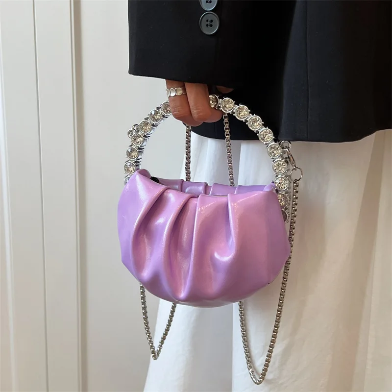 

Luxury Crystal Handbags and Purses Diamonds Handle Evening Clutch Mini Pleated Shoulder Crossbody Bags for Women Cloud Bag Lady