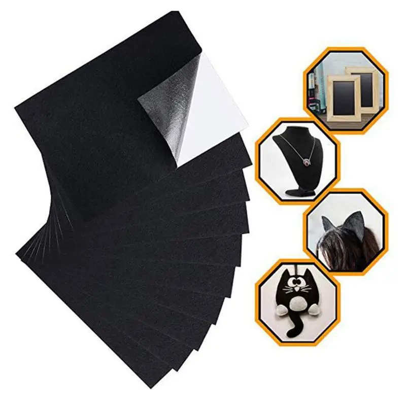 

Black Felt Fabric Adhesive Sheets (10 Count) Multipurpose Velvet Sheet with Sticky Glue Back for Art & Crafts, Jewelry Box Pads